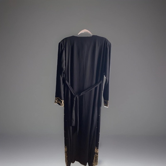 XL‎ Modest Ethnic Abaya Kaftan Maxi Evening Dress Muslim Black Gold Beaded - Picture 2 of 16